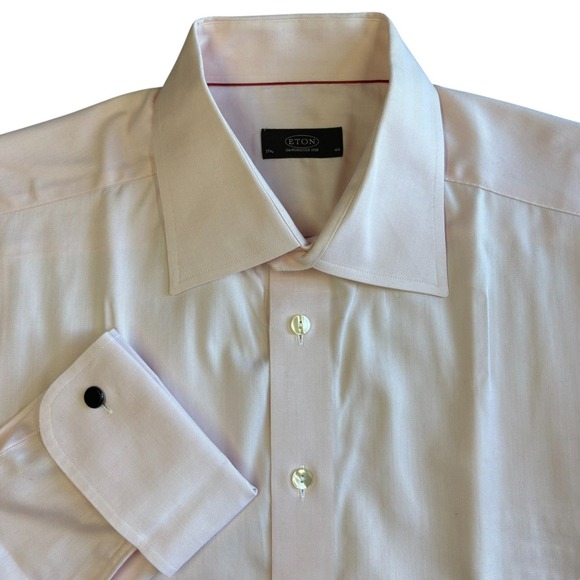 ETON French Cuff Dress Shirt Mens 44 17.5 Pink Herringbone Cotton